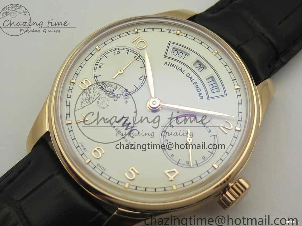 MIROTIME 0406 Thermal Portuguese Real PR Real Annual Calendar IW503501 RG ZF 1:1 Best Edition White Dial on Black Leather Strap A 7150